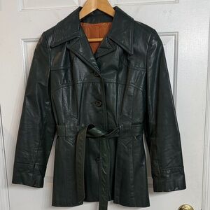 Elegant Dark Green Leather Jacket for Women